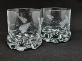 Twee gegraveerde whiskeyglazen of tumblers