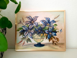 Vintage schilderij bloemen in een vaas, 1956