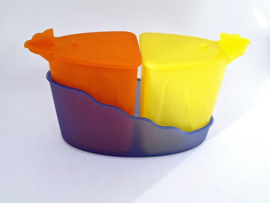 Tupperware bakjes in houder geel in oranje, serie Expression