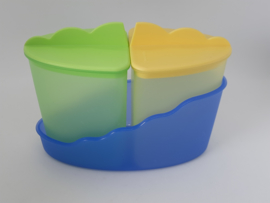 Tupperware bakjes in houder, serie Expression, groen en geel