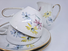 Kahla twee kop en schotels, porselein,  DDD, decor Daisy's