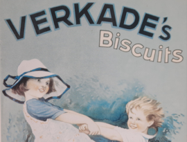 Nostalgisch blauw Verkadeblik met spelende kinderen