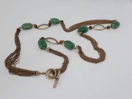 Ketting van Monet,  jadekleurige schakels, marcasiet, faux tijgeroog
