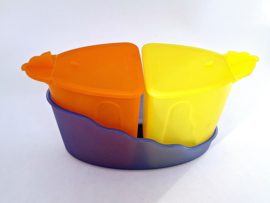 Tupperware bakjes in houder geel in oranje, serie Expression