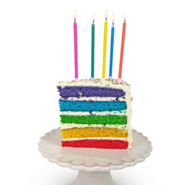 Regenboog kleurige taart kaarsjes / 16 stuks