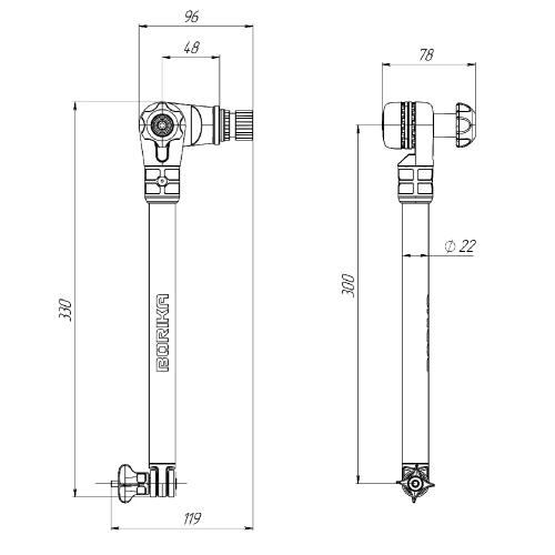 Borika FASTen FTr300 Transducer arm mount 300mm zwart/aluminium