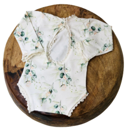 Newborn Romper - Flower Collection - Rose Eucalyptus Lace