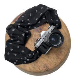 Camera Strap - Print - Camel/Black Leather