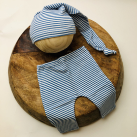Newborn - Pants & Hat  -  stripe blue
