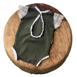 Newborn Romper - April Collection - Moss green lace