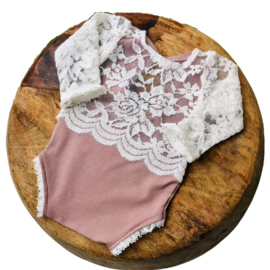 Newborn Romper - April Collection - Old Pink lace