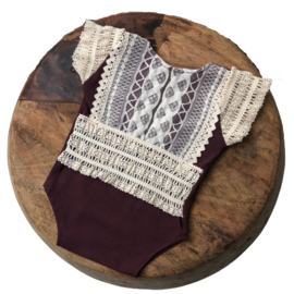 Newborn Romper - April Collection - Aubergine lace