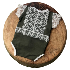 Newborn Romper - April Collection - Moss green lace
