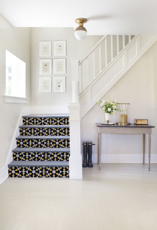 Easy To Apply Stair Stickers Mosaic Black Yellow