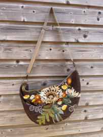 grote schoudertas linnen bruin met bloemen