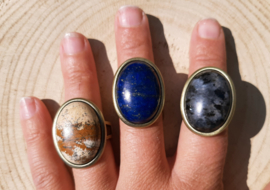 Ringen natuursteen - Landschapsjaspis, Lapis Lazuli en Labradoriet - Bronskleurig