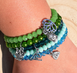 Setje vrolijke armbandjes - groen & blauw