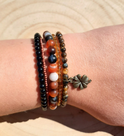 Stoere wikkelarmband met Onyx, Koffie Agaat en Tijgeroog