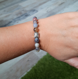 Armbandjes met grote kralen - Boeddha bedel en Botswana agaat - NIEUW!