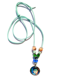 Ketting met Boeddha hanger - groen/blauw