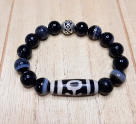 Mannenarmband met glanzende onyx kralen en DZI kraal