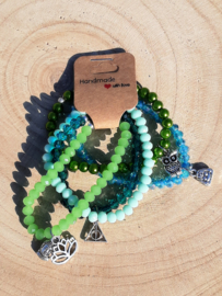 Setje vrolijke armbandjes - groen & blauw