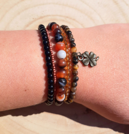 Stoere wikkelarmband met Onyx, Koffie Agaat en Tijgeroog