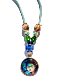 Ketting met Boeddha hanger - groen/blauw