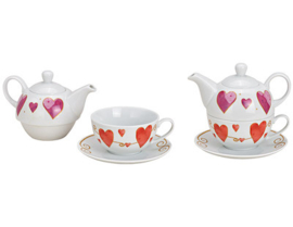 Tea for one "Hearts" rood/paars