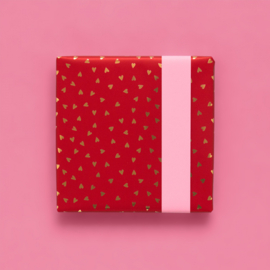 Cadeaupapier | Small hearts cherry red - gold foil - pink | HOP.
