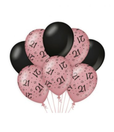 21  jaar Ballonnen 8 stuks rosé zwart