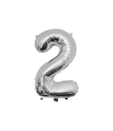 Folie ballon Zilver Cijfer 2 plus minus 86 cm met helium kan alleen bezorgd worden in Berkel en Rodenrijs, Bergschenhoek, Bleiswijk, pijnacker of in de winkel afgehaald worden