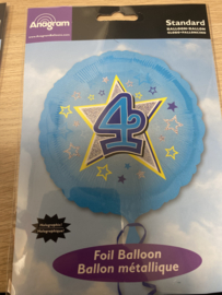 Folie ballon nummer 4 blauw 45 cm wordt geleverd zonder helium