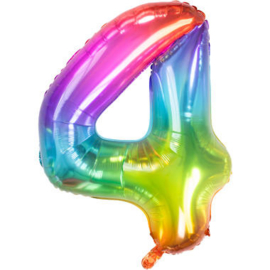 Folie ballon gekleurd Cijfer 4  plus minus 86 cm met helium kan alleen bezorgd worden in Berkel en Rodenrijs, Bergschenhoek, Bleiswijk, pijnacker of in de winkel afgehaald worden