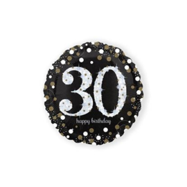 Folieballon birthday sparkling 30. Deze folieballon heeft een grootte van 45cm en kan zowel met lucht als met helium worden gevuld. Wanneer de ballon gevuld wordt met helium, blijft hij zweven. Wordt geleverd met helium