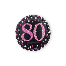Folie ballon 80  jaar pink zwart 18 inch wordt geleverd met  helium kan alleen geleverd worden in Berkel en Rodenrijs Bergschenhoek Bleiswijk en Pijnacker of kunnen afgehaald wordt in de winkel