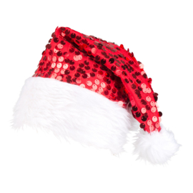Kerstmuts glitter rood