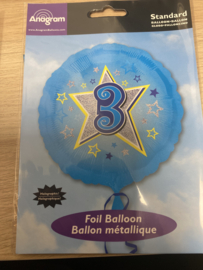 Folie ballon nummer 3 blauw 45 cm wordt geleverd met helium kan alleen bezorgd worden in Berkel en Rodenrijs, Bergschenhoek, Bleiswijk, pijnacker of in de winkel afgehaald worden