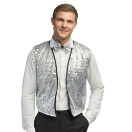 Set Spangles zilver glitter gillet en strik