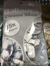 balloons chrome silver  15 stuks doorsnede 23 cm