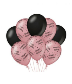 Balloons Decoratie Rose Black Happy Birthday  8 stuks