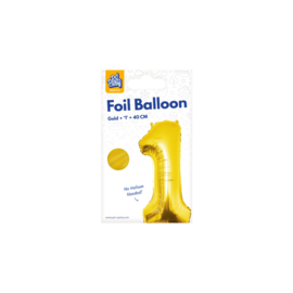 Folie Cijffer Ballon 1   40 cm Goud zonder helium