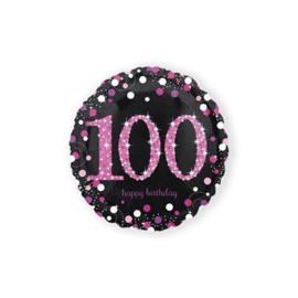 Folieballon birthday sparkling 100. Deze folieballon heeft een grootte van 45cm en kan zowel met lucht als met helium worden gevuld. Wanneer de ballon gevuld wordt met helium, blijft hij zweven. wordt geleverd met helium af te halen in de winkel
