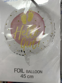 Folie ballon Hello Girl  gevuld met helium kan alleen in Berkel en Rodenrijs , Bergschenhoek Bleiswijk of Pijnacker geleverd worden of bij de winkel opgehaald worden