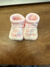 slofjes  Ik hartje Tante Roze/wit (0 tot 3 maanden)
