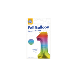 Folie Cijffer Ballon 1 40 cm Gekleurd zonder helium