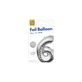 Folie Cijffer Ballon 6   40 cm Zilver zonder helium