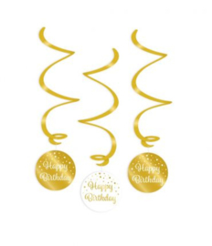Swirl decorations 3 stuks Rose Gold White Happy Birthday