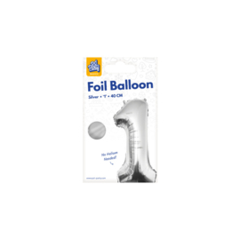 Folie Cijffer Ballon 1 40 cm Zilver zonder helium