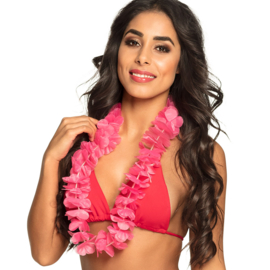 Hawaïkrans Ohana roze Hawaïkrans Ohana roze Een zomerse festival outfit, een hula outfit voor carnaval of een zonnige look voor een strandfeest is pas echt compleet met deze mooie Hawaiiaanse bloemenkrans in een frisse witte kleur.